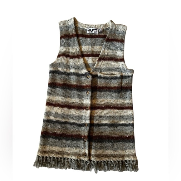 Vintage Wool Acrylic 70s Striped Vest Size Medium - Picture 1 of 6